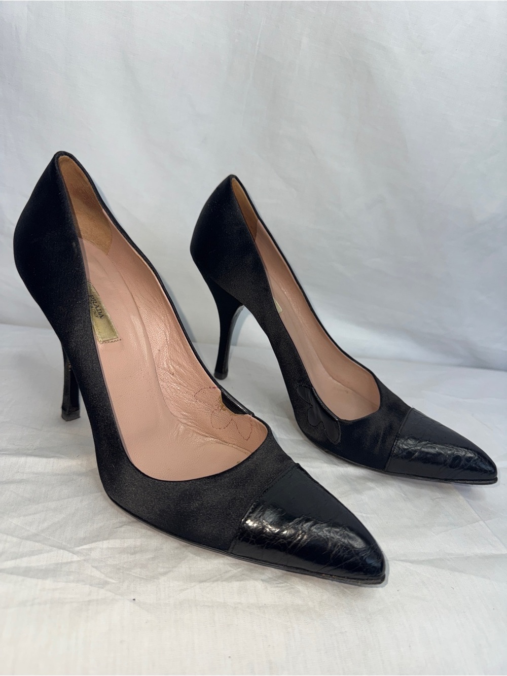 Prada Classic Black Leather Pointed-Toe High Heels